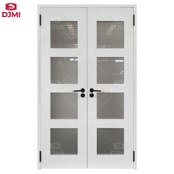White Double Wooden Door With Glass