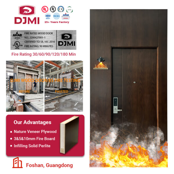 UL BS CE AS Fire Rated Black Walnut Soundproof MDF Carving Design Surface Composite Wooden Interior Room Door